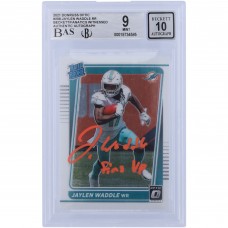 Jaylen Waddle Miami Dolphins Autographed 2021 Panini Donruss Optic Rated Rookie Orange Ink #208 Beckett Fanatics Witnessed Authenticated 9/10 Rookie Card with FINS UP Inscription