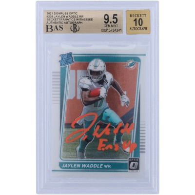 Jaylen Waddle Miami Dolphins Autographed 2021 Panini Donruss Optic Rated Rookie Orange Ink #208 Beckett Fanatics Witnessed Authenticated 9.5/10 Rookie Card with FINS UP Inscription