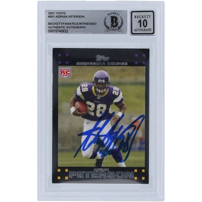 Adrian Peterson Minnesota Vikings Autographed 2007 Topps #301 Beckett Fanatics Witnessed Authenticated 10 Rookie Card