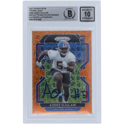 Azeez Ojulari New York Giants Autographed 2021 Panini Prizm Lazer #386 Beckett Fanatics Witnessed Authenticated 10 Rookie Card