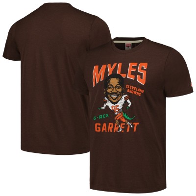 Футболка Cleveland Browns Myles Garrett Homage Heathered Brown Caricature Player Tri-Blend