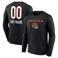 Cincinnati Bengals Black Personalized Name & Number Team Wordmark Long Sleeve T-Shirt
