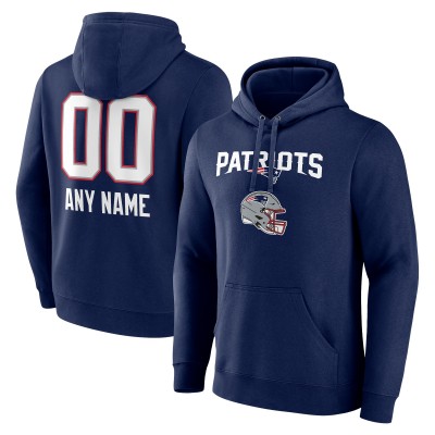 New England Patriots Navy Personalized Name & Number Team Wordmark Pullover Hoodie