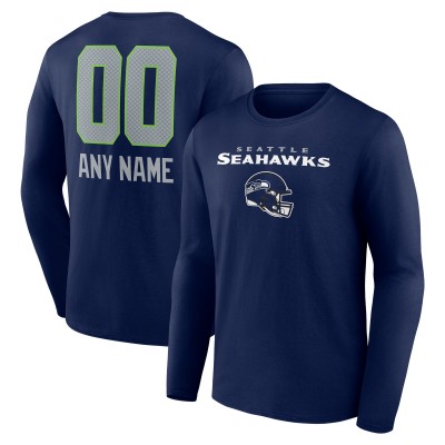 Футболка с длинным рукавом Seattle Seahawks Personalized Name & Number Team Wordmark - College Navy
