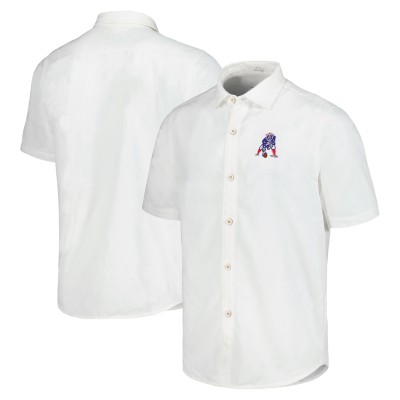New England Patriots Tommy Bahama White Sport Coconut Point Palm Vista IslandZone Button-Up Camp Shirt