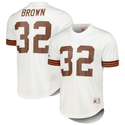 Cleveland Browns Jim Brown Mitchell & Ness White Retired Player Name & Number Mesh Top