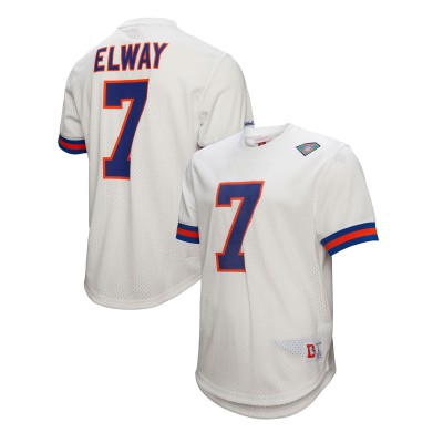 Denver Broncos John Elway Mitchell & Ness White Retired Player Name & Number Mesh Top