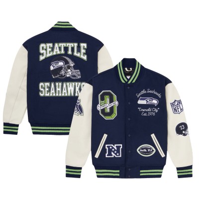 Seattle Seahawks OVO x NFL College Navy Full-Snap Varsity Jacket