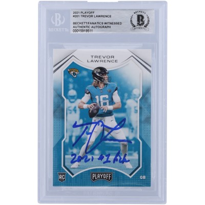 Trevor Lawrence Jacksonville Jaguars Autographed 2021 Panini Playoff #201 Beckett Fanatics Witnessed Authenticated Rookie Card with 2021 #1 Pick Inscription