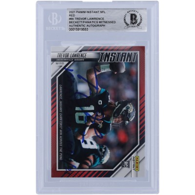 Trevor Lawrence Jacksonville Jaguars Autographed 2021 Panini Instant Red Variation #66 #/99 Beckett Fanatics Witnessed Authenticated Rookie Card with 1st NFL Win 10/17/21 Inscription