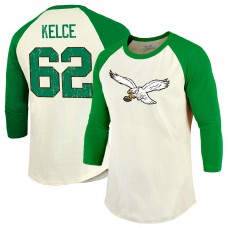 Футболка с рукавом 3/4 Jason Kelce Philadelphia Eagles Majestic Threads Alternate Player Name & Number Raglan - Cream/Kelly Green