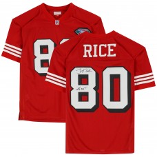 Jerry Rice San Francisco 49ers Autographed Fanatics Authentic Red Mitchell & Ness Authentic Jersey with GOAT Inscription
