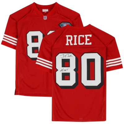 Jerry Rice San Francisco 49ers Autographed Fanatics Authentic Red Mitchell & Ness Authentic Jersey with GOAT Inscription