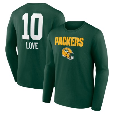 Футболка с длинным рукавом Green Bay Packers Jordan Love Green Team Wordmark Name & Number