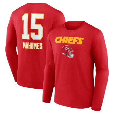 Kansas City Chiefs Patrick Mahomes Red Team Wordmark Name & Number Long Sleeve T-Shirt