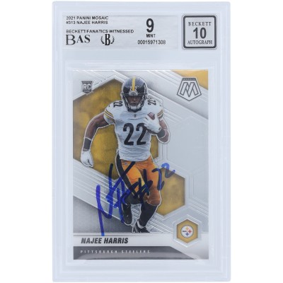 Najee Harris Pittsburgh Steelers Autographed 2021 Panini Mosaic #313 Beckett Fanatics Witnessed Authenticated 9/10 Rookie Card