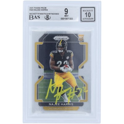 Najee Harris Pittsburgh Steelers Autographed 2021 Panini Prizm #343 Beckett Fanatics Witnessed Authenticated 9/10 Rookie Card