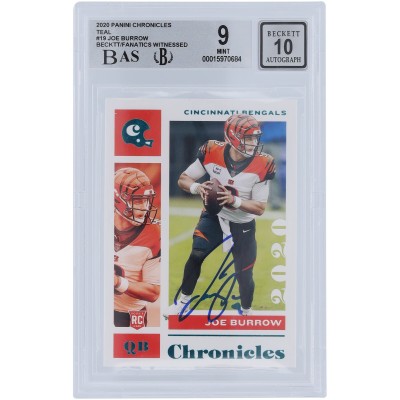 Joe Burrow Cincinnati Bengals Autographed 2020 Panini Chronicles Teal #19 Beckett Fanatics Witnessed Authenticated 9/10 Rookie Card - 9,9.5,9,9.5 Subgrades