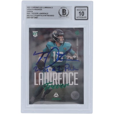 Trevor Lawrence Jacksonville Jaguars Autographed 2021 Panini Chronicles Luminance Green #201 Beckett Fanatics Witnessed Authenticated 10 Rookie Card with 2021 #1 Pick Inscription
