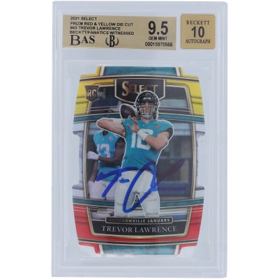 Trevor Lawrence Jacksonville Jaguars Autographed 2021 Panini Select Red Yellow Die Cut #43 Beckett Fanatics Witnessed Authenticated 9.5/10 Rookie Card