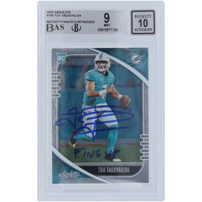 Tua Tagovailoa Miami Dolphins Autographed 2020 Panini Absolute #194 Beckett Fanatics Witnessed Authenticated 9/10 Rookie Card with Fins Up Inscription