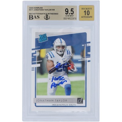 Jonathan Taylor Indianapolis Colts Autographed 2020 Panini Donruss Rated Rookie #317 Beckett Fanatics Witnessed Authenticated 9.5/10 Rookie Card with Horse Power Inscription