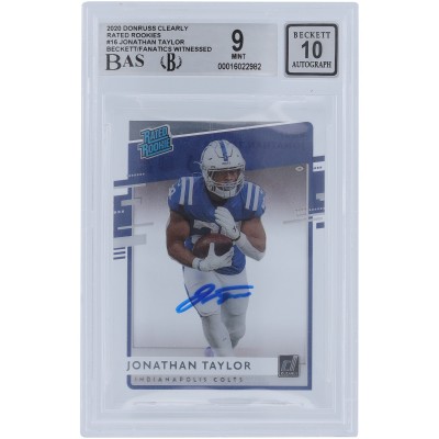 Jonathan Taylor Indianapolis Colts Autographed 2020 Panini Donruss Clearly Rated Rookie #RR-JT Beckett Fanatics Witnessed Authenticated 9/10 Rookie Card