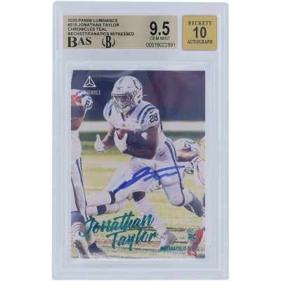 Jonathan Taylor Indianapolis Colts Autographed 2020 Panini Luminance Teal #215 Beckett Fanatics Witnessed Authenticated 9.5/10 Rookie Card