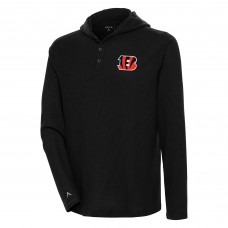 Футболка с длинным рукавом с капюшоном Cincinnati Bengals Antigua Strong Hold Henley - Black