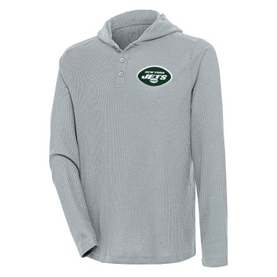 Футболка с длинным рукавом с капюшоном New York Jets Antigua Strong Hold Henley - Gray