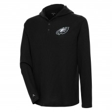 Футболка с длинным рукавом с капюшоном Philadelphia Eagles Antigua Strong Hold Henley - Black