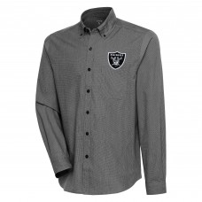Las Vegas Raiders Antigua Compression Tri-Blend Long Sleeve Button-Down Shirt - Black/White