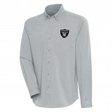 Las Vegas Raiders Antigua Compression Tri-Blend Long Sleeve Button-Down Shirt - Heather Gray/White