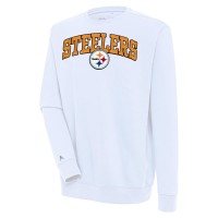Pittsburgh Steelers Antigua White Victory Chenille Pullover Sweatshirt