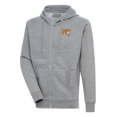 Толстовка Pittsburgh Steelers Antigua Heather Gray Victory Full-Zip