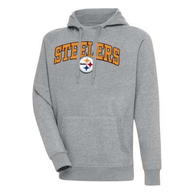 Pittsburgh Steelers Antigua Heather Gray Victory Pullover Hoodie
