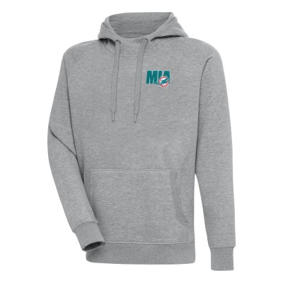 Miami Dolphins Antigua Heather Gray Victory Pullover Hoodie