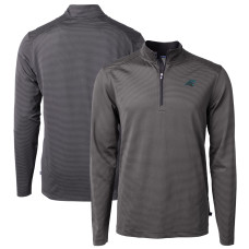Пуловер Carolina Panthers Cutter & Buck Black/Gray Virtue Eco Pique Micro Stripe Recycled Top Пуловер Carolina Panthers Cutter & Buck Black/Gray Virtue Eco Pique Micro Stripe Recycled Top