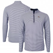 Denver Broncos Cutter & Buck Navy/White Virtue Eco Pique Micro Stripe Recycled Quarter-Zip Pullover Top
