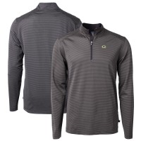 Green Bay Packers Cutter & Buck Black/Gray Virtue Eco Pique Micro Stripe Recycled Quarter-Zip Pullover Top