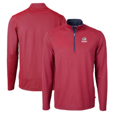 Green Bay Packers Cutter & Buck Red/Navy Virtue Eco Pique Micro Stripe Recycled Quarter-Zip Pullover Top
