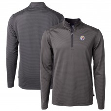 Pittsburgh Steelers Cutter & Buck Black/Gray Virtue Eco Pique Micro Stripe Recycled Quarter-Zip Pullover Top