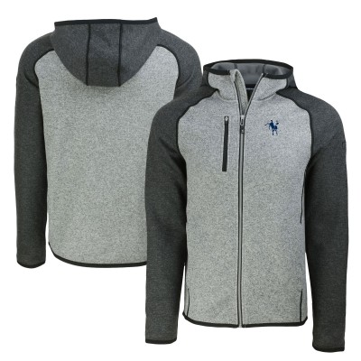 Indianapolis Colts Cutter & Buck Heather Gray/Heather Charcoal Throwback Mainsail Sweater-Knit Full-Zip Hoodie