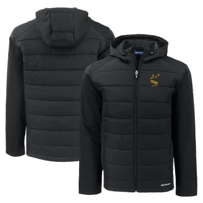 Pittsburgh Steelers Cutter & Buck Black Throwback Evoke Hybrid Eco Softshell Recycled Full-Zip Hoodie Jacket