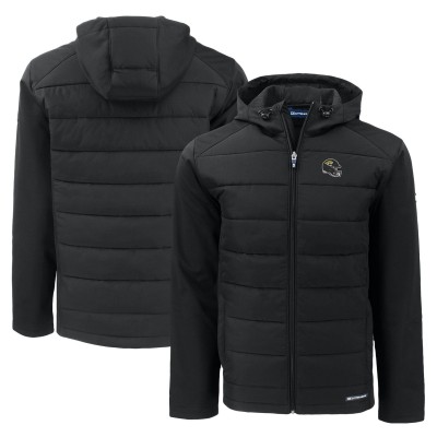 Jacksonville Jaguars Cutter & Buck Black Helmet Evoke Hybrid Eco Softshell Recycled Full-Zip Hoodie Jacket