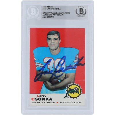 Larry Csonka Miami Dolphins Autographed 1969 Topps Series 1 #120 Beckett Fanatics Witnessed Authenticated Rookie Card