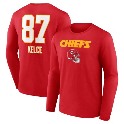 Kansas City Chiefs Travis Kelce Red Team Wordmark Player Name & Number Long Sleeve T-Shirt