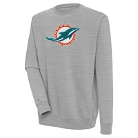 Miami Dolphins Antigua Heather Gray Victory Crewneck Pullover Sweatshirt