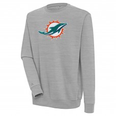 Miami Dolphins Antigua Heather Gray Victory Crewneck Pullover Sweatshirt