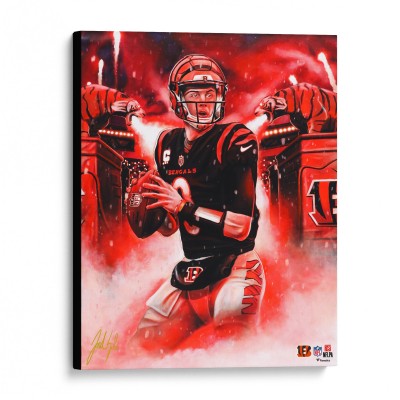 Joe Burrow Cincinnati Bengals Stretched 16 x 20 Embellished Canvas Giclee Print - Art by Jordan Spector